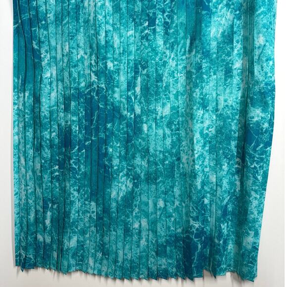 Michael Kors Turquoise Water Print Pleated Maxi Long Skirt Pull On Size L Flowy - Picture 6 of 12